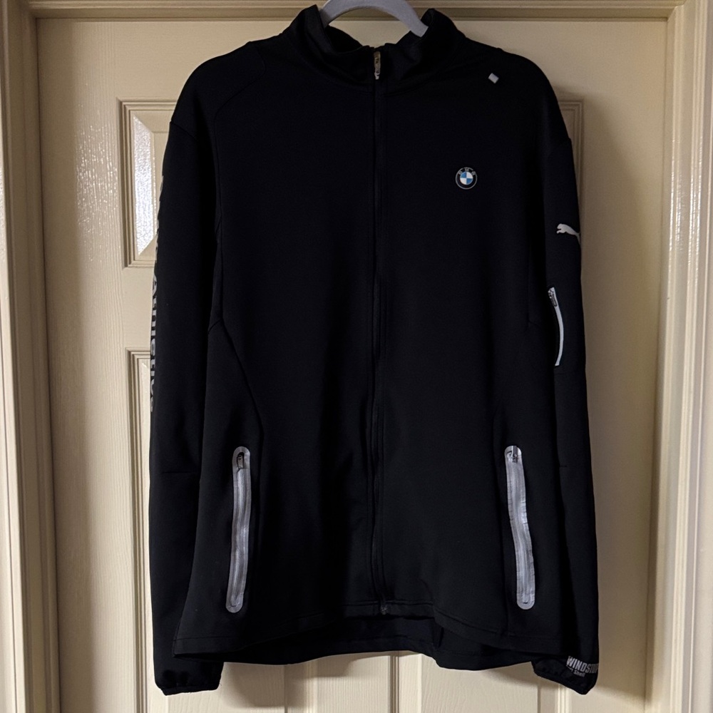 Puma/BMW Windstopper Black Track Jacket with Silver Reflective Accents Size XL